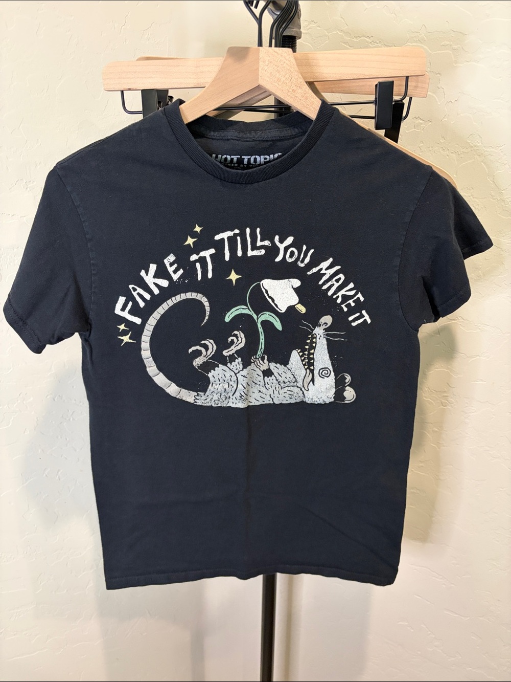 Hot Topic Black Graphic Tee with White and Green Print